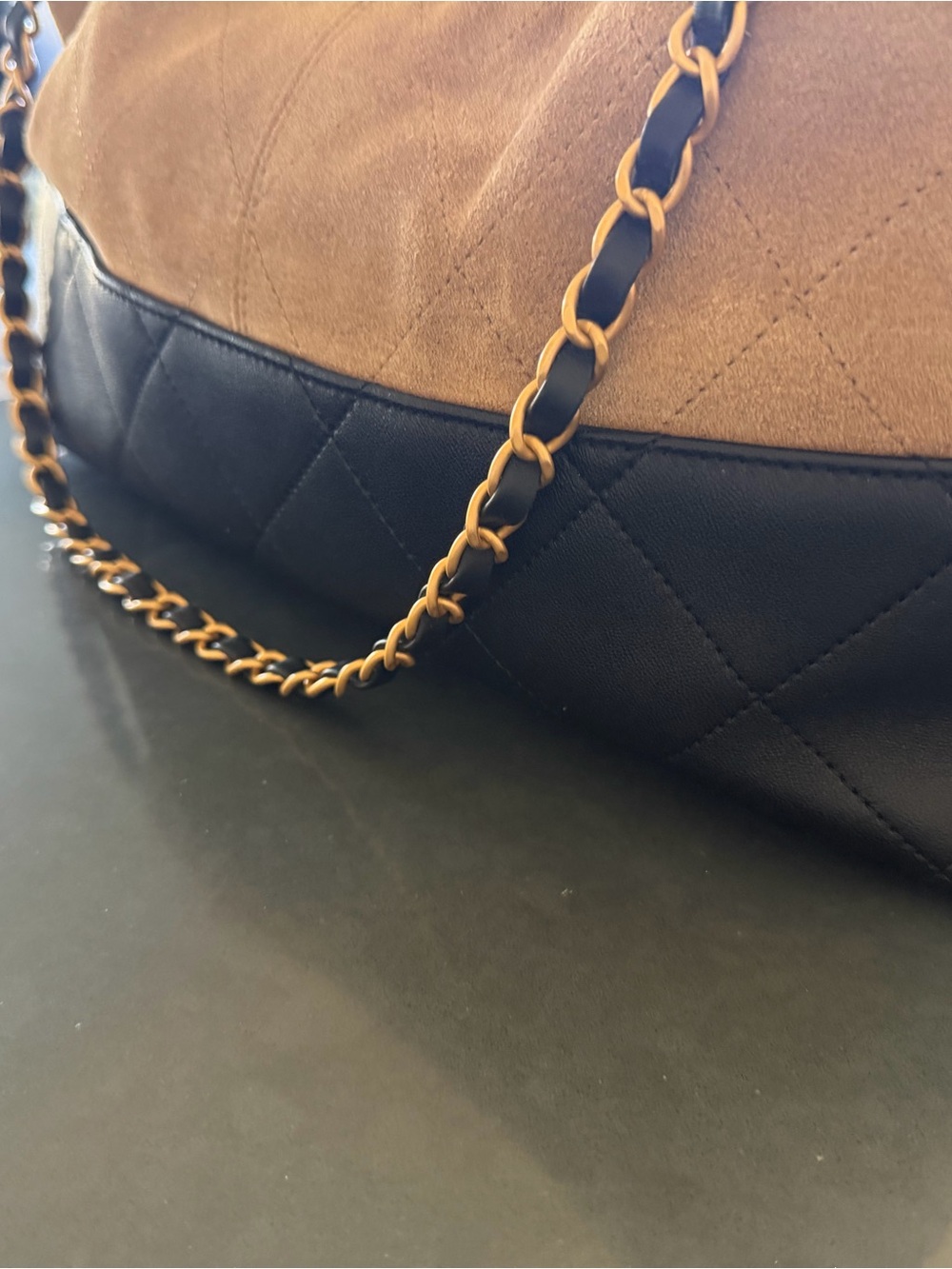 Chanel Two-Tone Suede & Leather Shoulder Bag in Beige and Black - Picture 5 of 16
